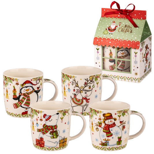 Merry Xmas Winterhäuschen Porzellanbecher-Set im Geschenkkarton