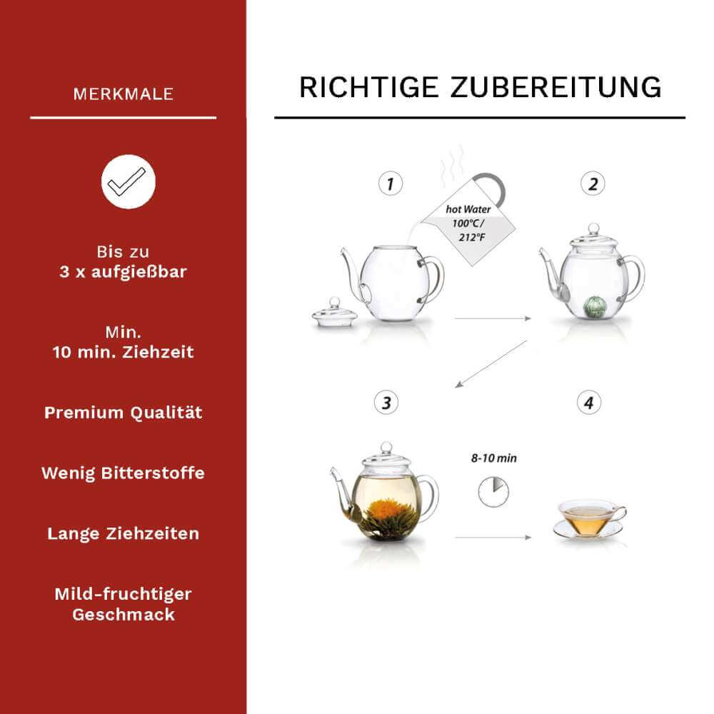 Creano Erblühtee Teeblumen in Holzschachtel in Herzform 6 Sorten (Weißtee)