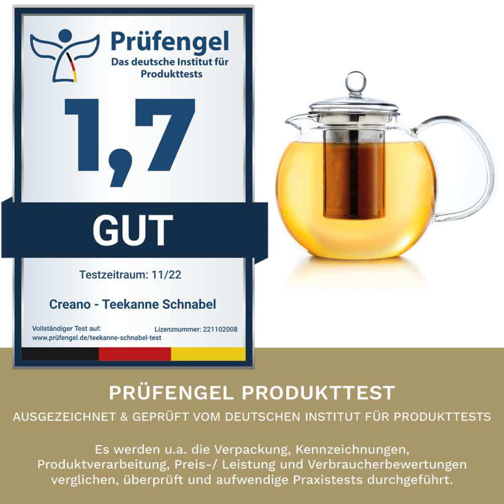 Details für Creano Teekanne 1700ml - Glaskanne 1,7l inkl. Edelstahlsieb - Borosilikatglas ansehen Creano Teekanne 1700ml - Glaskanne 1,7l inkl. Edelstahlsieb - Borosilikatglas Testnote