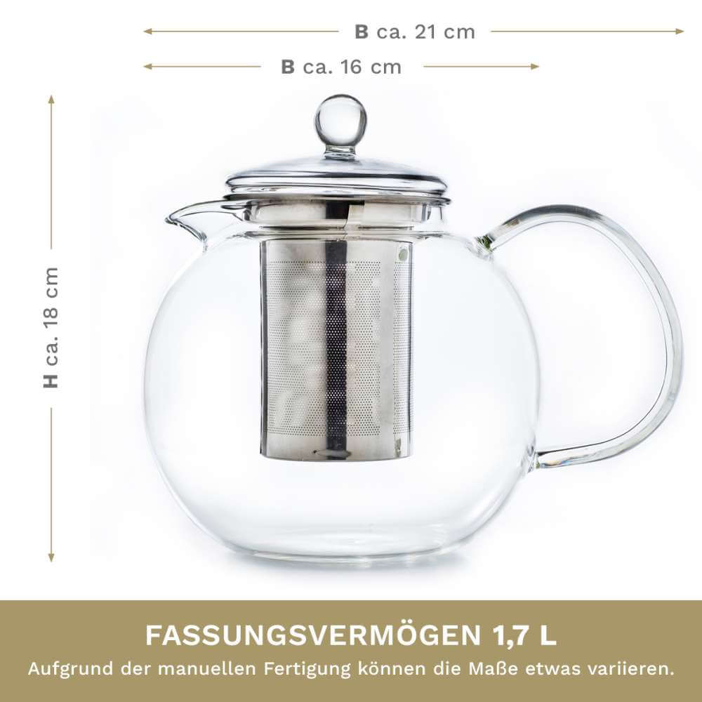 Details für Creano Teekanne 1700ml - Glaskanne 1,7l inkl. Edelstahlsieb - Borosilikatglas ansehen Creano Teekanne 1700ml - Glaskanne 1,7l inkl. Edelstahlsieb - Borosilikatglas Eigenschaft1