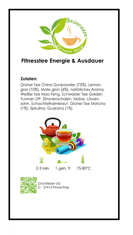 Teelabel - Fitnesstee - Energie und Ausdauer - Teehaus Günfieber